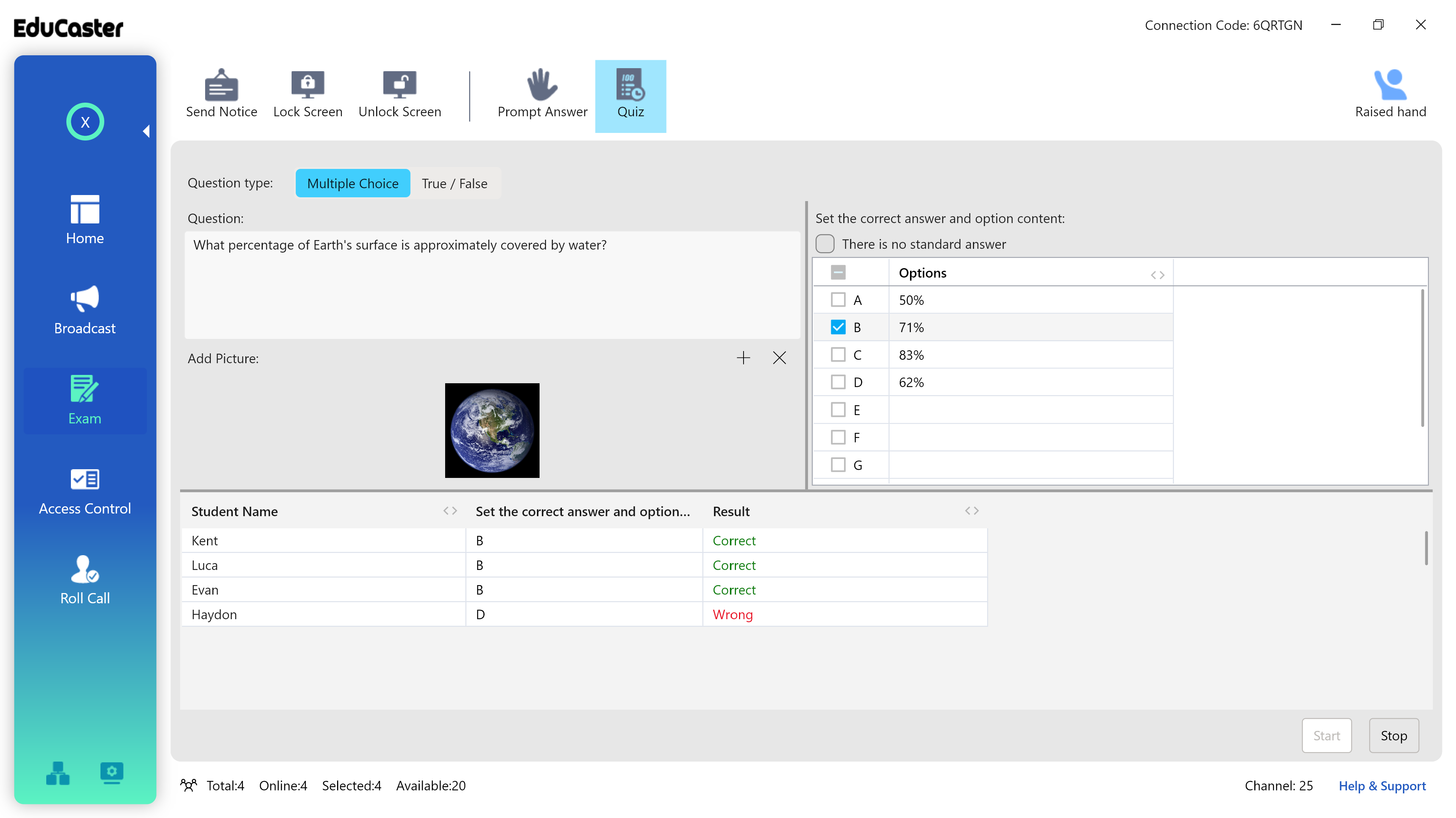 EduCaster Classroom Management Software - Student Tests and Assessments